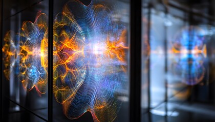 Aufkleber - Futuristic Glowing Sci-Fi Artwork Displayed on Panels with Energy Flow Concept