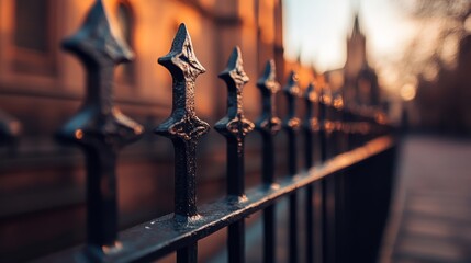 Aufkleber - Close-up view of ornate metalwork on cathedral gates illuminated by warm sunlight, highlighting the artistry and detail of historical craftsmanship