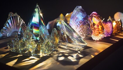 Aufkleber - Array of Crystal Shapes on Wooden Surface