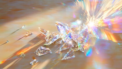 Aufkleber - Shards of Glass with Bright Light and Rainbow Prism Effects in Warm Tones, Fantasy Scene
