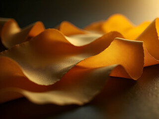 Poster - Intricate folds of luxurious golden paper create a captivating close-up, showcasing texture and warmth in a sophisticated and visually appealing manner, evocative of elegance