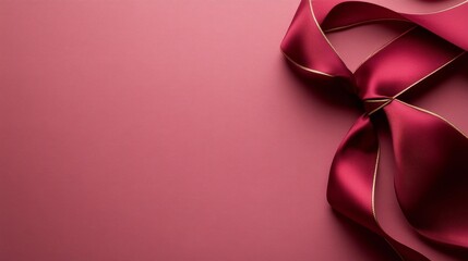 Poster - A deep red ribbon winds gracefully across a pastel backdrop, featuring a perfectly tied bow at the center, enhancing its festive and elegant appearance