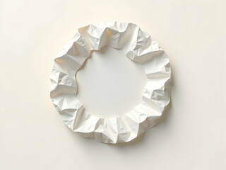 Poster - Intricate Texture, A Delicate and Fragile White Paper Ring with Crumpled Details and Soft Shadows, Perfect for Artistic Backgrounds and Creative Designs