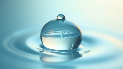 Aufkleber - Macro Shot of a Transparent Orb Resting on Water's Surface with Ripples, Offering a Conceptual Illustration of Serenity and Reflection Amidst Subtle Movements
