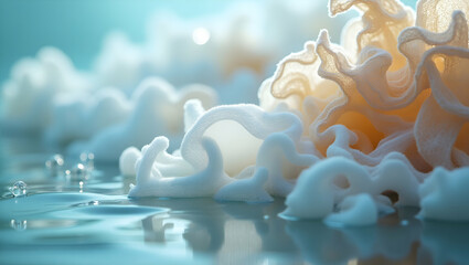 Poster - Macro View of Delicate Foam Structures and Intricate Textures, A Study in Abstract Form and Light Play Revealing Complex Patterns and Gentle Hues