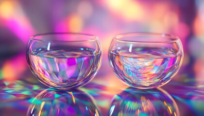 Aufkleber - Two Stemless Glasses Reflecting Rainbow Light: A Stylish Art Deco Still Life for Vibrant Designs