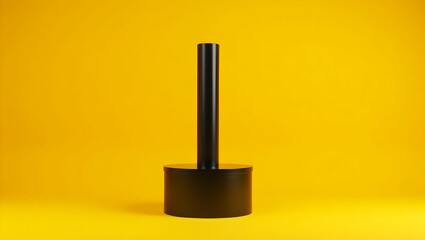 Poster - Minimalist composition featuring a sleek black cylindrical object against a vibrant yolkyellow backdrop, offering a modern and abstract aesthetic appeal