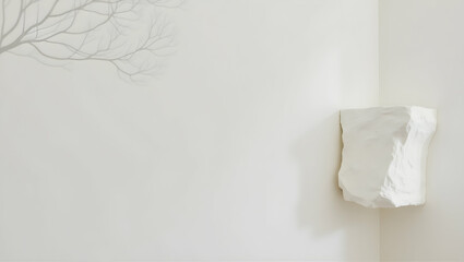 Aufkleber - Minimalist composition featuring an irregularly shaped plaster block in a corner with a delicate tree shadow adding subtle natural element into contemporary interior