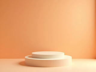 Poster - Minimalist Product Display Stage in a Serene Peach Tone Setting, Ideal for Showcasing Cosmetics and Other Delicate Items in a Clean and Calm Ambience
