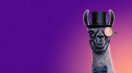 Poster - A humorous illustration of a llama wearing a top hat and spectacles.