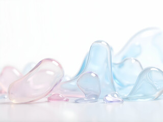 Poster - Serene Abstract, Delicate Pastel Liquid Droplets in a Minimalist Composition offering fluidity and a sense of tranquil motion, perfect for modern design