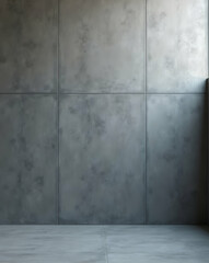 Poster - Sleek Charcoal Grey Concrete Wall and Floor for Modern Interior Design, Minimalist Architectural Space with Textured Panels and Natural Light for Backgrounds