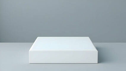 Poster - Sleek High-Gloss White Square Plinth with Sharp Edges, Ideal for Product Display or Architectural Visualization in Modern Interiors and Presentation Stages