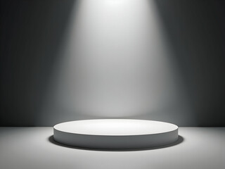 Poster - Sleek Minimalist Platform with Focused Light, A Modern Presentation Stage for Product Displays, Showcases, and Creative Visualizations in a Clean White Setting