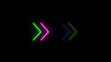 Wall Mural - Glowing neon arrow pointers on black background. Neon arrow symbol icon.