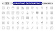 © artshuvo - Painting Decorating outline icons. Set of Paint and decorating icon and painting tools. Color palette, Roller, Creative art brush, bucket.