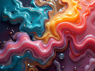 Poster - Vibrant Liquid Marble Abstract, A High-Contrast Dance of Color and Form, Capturing Dynamic Flow and Mesmerizing Patterns in a Fluid Arrangement