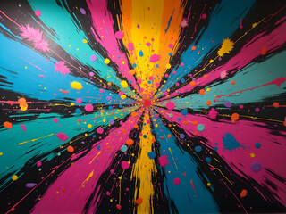 Poster - Vibrant Psychedelic Mural, An explosion of bold, electric blue and neon colors creates a mesmerizing visual experience, perfect for modern art enthusiasts