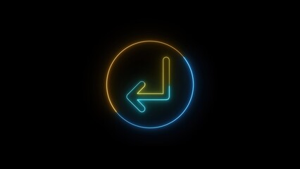 Poster - Neon glow arrow inside circle direction sign on black background for navigation design illustration