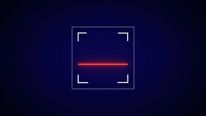 Poster - Modern minimalist illustration of a digital scanner with a red laser beam and target frame on a dark blue background