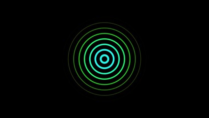 Poster - Abstract concentric circles animation with vibrant green to cyan color gradient effect on a black background showcasing technology or data visualization