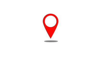 Poster - Simple red location pin icon or symbol with shadow on white background suitable for navigation and mapping concepts with modern design.