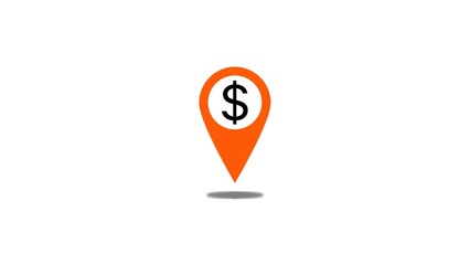 Poster - Financial location concept featuring dollar sign inside a map pin icon illustrating a business or investment spot on a plain white background
