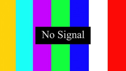 Poster - Classic television no signal screen with color bars and message depicting connectivity issues representing digital disruption