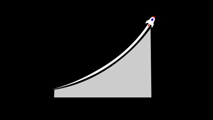 Poster - Rocket ship soaring to success depicting growth and ascent on a black background with a simple and graphic design for business concepts and visual communication.