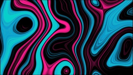 Poster - Dynamic swirls of cyan and magenta flowing against a black backdrop creating an abstract artistic background design element