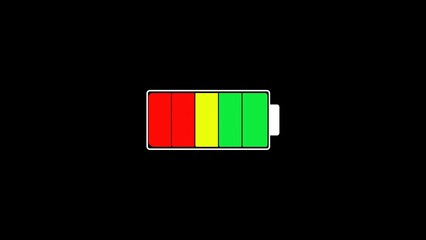 Fototapete - Battery charge indicator showing medium level of power with a red yellow and green color display on a black background