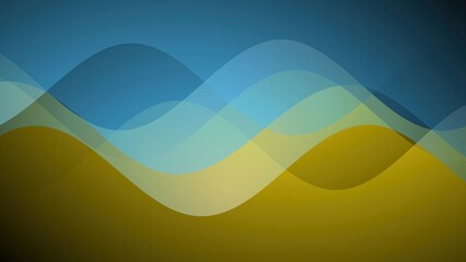 Poster - Abstract layered wave shapes with translucent and overlapping design in earthy gold and blue tones forming a modern background for digital design and presentation.