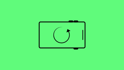 Poster - Smartphone screen rotation concept with a circular arrow icon representing the portrait to landscape screen orientation on a vibrant green background.