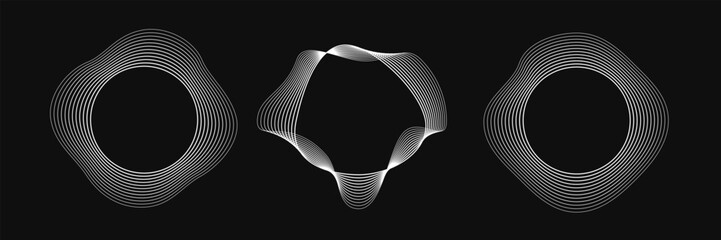 Poster - Set of round curved frames with dynamic wavy stripes