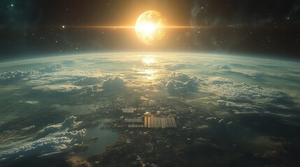 Wall Mural - Celestial view of earth from space, showcasing the sunrise.