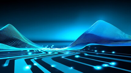 Poster - Futuristic digital landscape with glowing lines and shapes