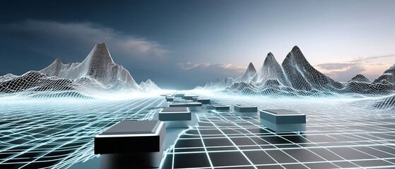 Poster - Futuristic Digital Landscape with Elevated Platforms