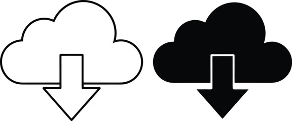 Poster - Cloud storage icon representing data download process in outline and filled styles