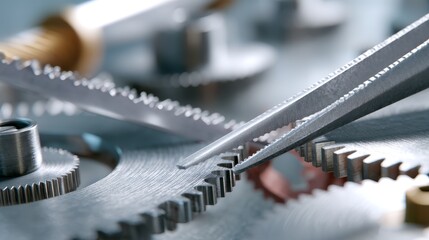 Poster - Macro study reveals intricate details of a luxury watch's inner workings, highlighting the delicate adjustment of a gear with precision tweezers in focused light
