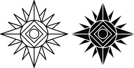 Poster - Geometric starburst designs in black and white with abstract symbolism and artistic flair