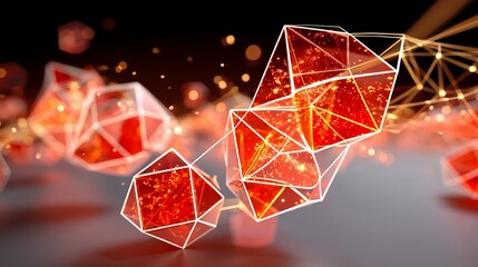 Poster - Glowing red geometric shapes interconnected in a network