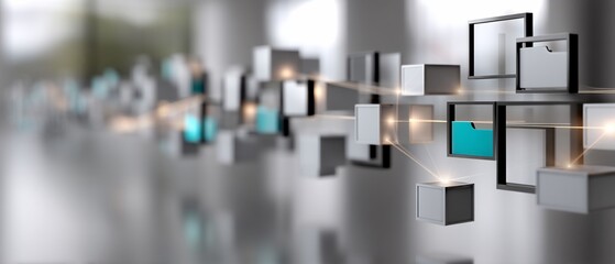 Poster - Interconnected grey and teal cubes forming a network