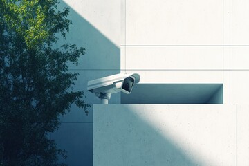 Poster - Modern surveillance system monitoring urban space with greenery in view