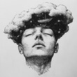 © Adib - Dreamy portrait of a person with a cloud and a ship in their head, full of stars
