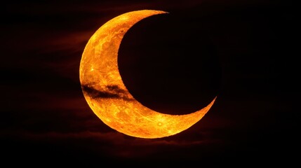 Wall Mural - Fiery crescent moon against a dark night sky.