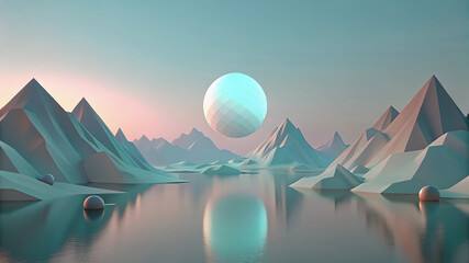 Wall Mural - Abstract 3d panoramic background with surreal futuristic composition