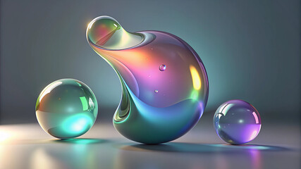 Wall Mural - Fluid shaped glass with vibrant reflections in artistic 3d composition