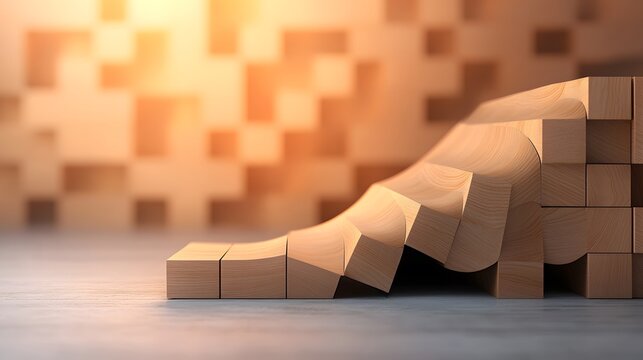 Abstract Wave Pattern of Light Brown Wooden Blocks