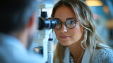vision test with oculist and client in comfortable optometry room