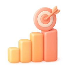 Poster - Target Achieved: 3D rendering of an arrow hitting the bullseye on a rising bar graph, symbolizing achievement, growth and success.